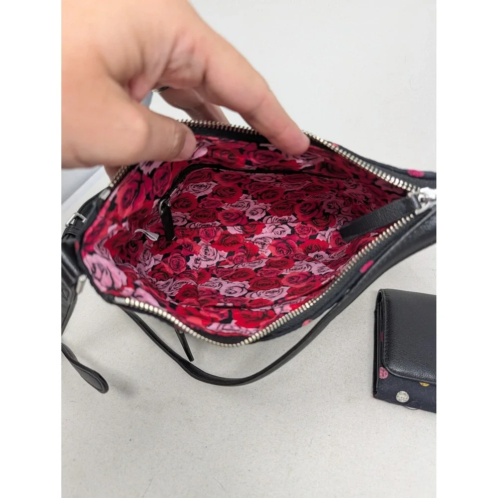Vera Bradley Black Polka Dot Quilted Crossbody Bag and Matching Wallet Set